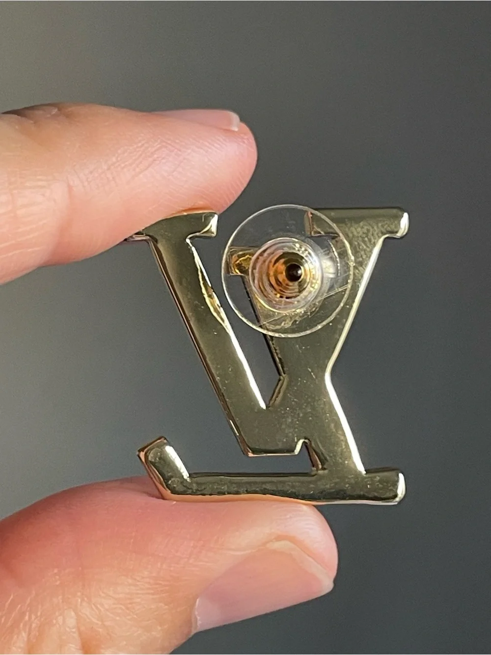 Polished Gold LV Monogram oversized stud earrings